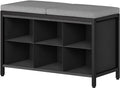 YATINEY Shoe Storage Bench with Cushion, Entryway Bench, Shoe Rack with Padded Seat and 6 Oxford Compartments, for Closet, Bedroom, Entryway, Black and Gray HX01BK
