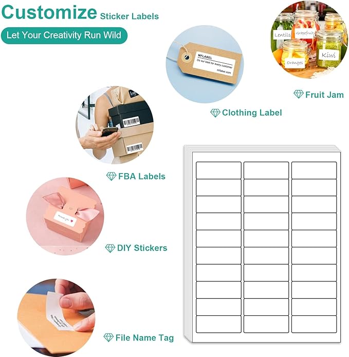 [100Sheet, 3000 Labels] Address Mailing Shipping Amazon FBA Barcode Labels 1 x 2 5/8 for Laser/Inkjet Printer, 30-up Return Address Labels Name Tag Stickers for School Supplies