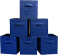 PowerKing Collapsible Storage Cubes, Farbic Storage Bins, Dark Blue, 6Pack | Sturdy, Lightweight, Easy Pull Handle, Closet & Shelf Organizer, Clothes and Toys Storage, 10.5'' x 11'' x 10.5''