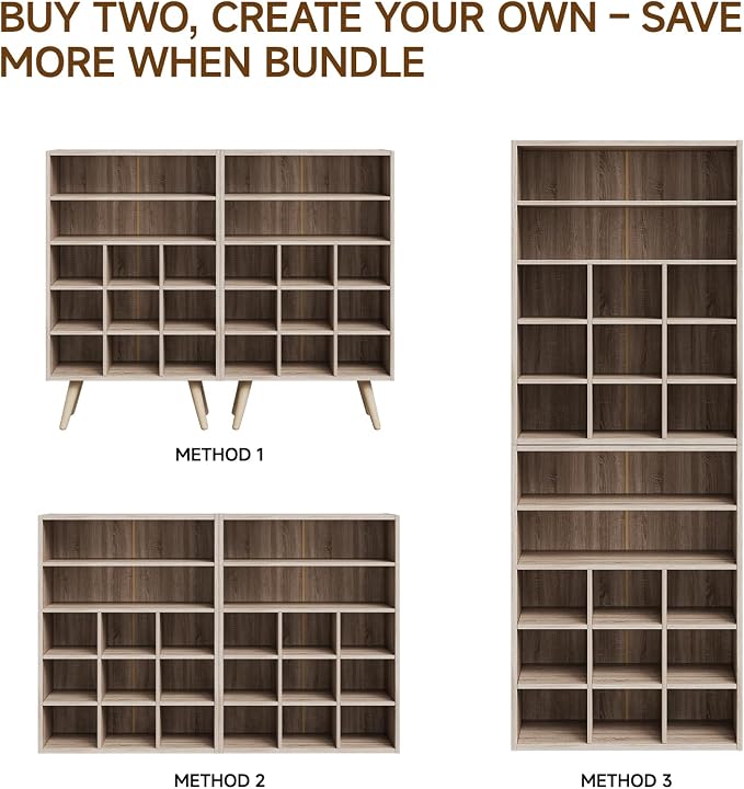 5 Tiers Shoe Cubby, Shoe Storage Cabinet with 9 Cubbies, Wooden Shoe Rack Organizer with 2 Shelves and Legs, 10-15 Pairs, Freestanding Cubby Shoe Rack for Closet, Entryway, Bedroom, Natural