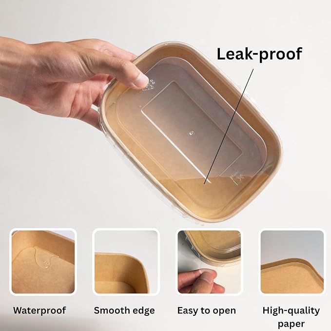 17oz Disposable Food Meal Prep Container with Lids, 50 Sets Paper Acai Bowls Compostable for Soup Noodles Microwave Safe, Leak-Proof Salad Bowl for Lunch Party Home School Take Out