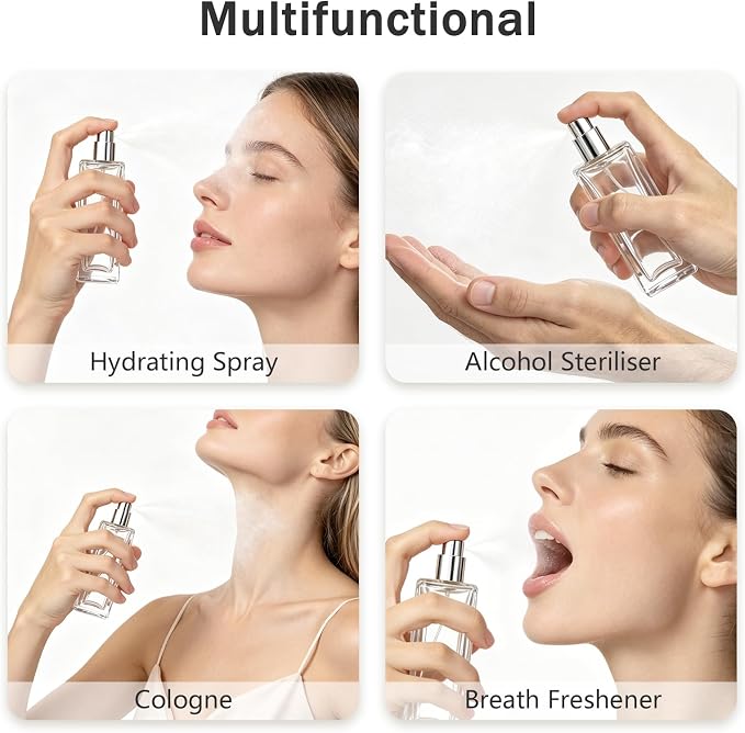 100ml/3.4oz Perfume Spray Bottles | Refillable Glass Perfume Atomizer, Empty Square Clear Glass Cologne Bottles with Fine Mist Spray