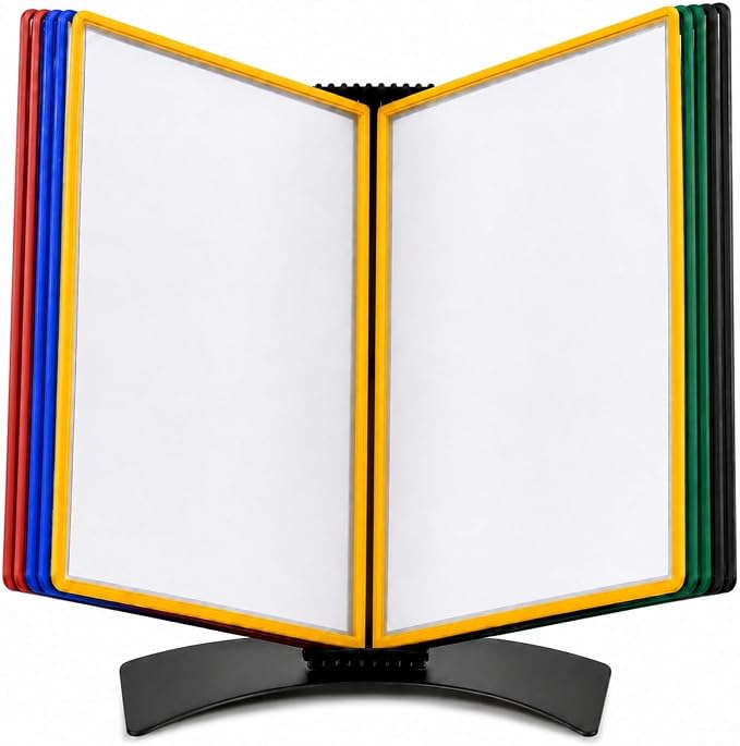 Tarifold Desktop Reference & Display System, 10 Double-Sided Pockets, 20 Sheet Capacity, Durable Metal Base, Easy-Load Polypropylene Pockets, Letter-Size, Made in Denmark, Assorted Colors