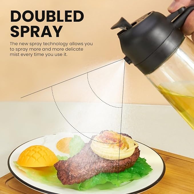 2-in-1 Oil Sprayer & Dispenser, 18oz Borosilicate Glass Oil Spray Bottle, 3 Modes (Spray/Stream/Pour), Leak-Proof Anti-Drip Oil Mister with Ergonomic Handle, One-Hand Operation for Air Fryer, Cooking