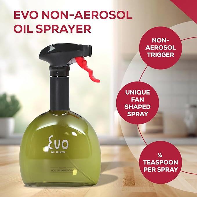 Evo Oil Sprayer Minis, Non-Aerosol for Olive, Cooking Oils, and Vinegars, 8-Ounce Capacity, 1 Each Yellow and Green | Non-Aerosol Sprayers, 8 Fl Oz, ~0.25 Tsp and Pull, Bpa and Dehp and Latex-Free Food-Safe Plastic, Twist-on Funnel