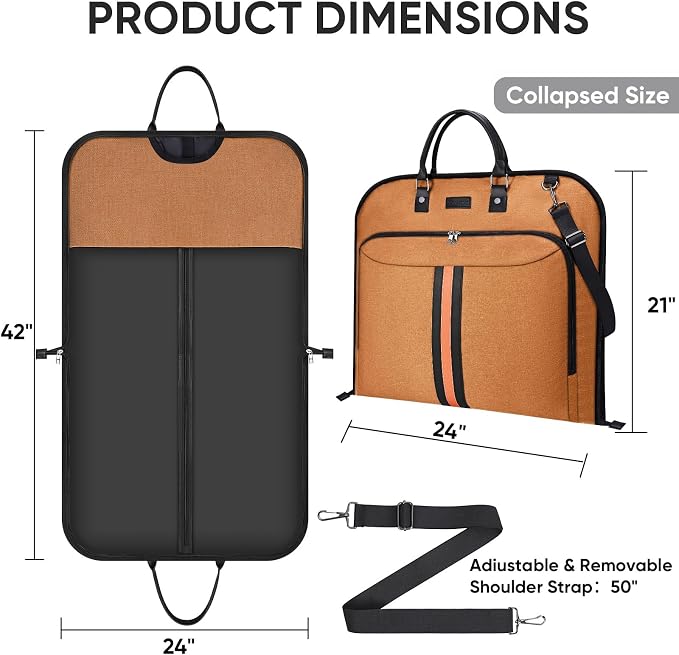 BALEINE Travel Garment Bag, Travel Suit Bag for Men, 42'' Waterproof Carry on Garment Bag for Hanging Clothes, Garment Duffel Bag for Travel Business (Orange)