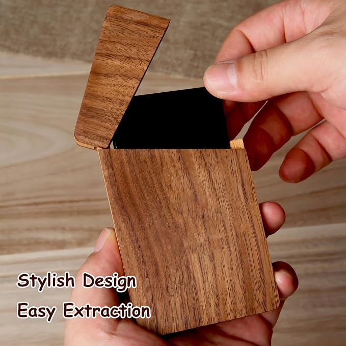 sunking Minimal Walnut & Beechwood Business Card Holder – Slim Handmade Wooden Card Case for 18 Cards, Elegant Pocket-Sized Design for Professionals, Gift for Men & Women(Wanlunt -1)