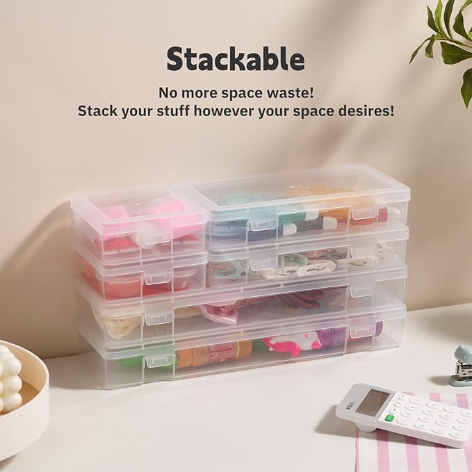 novelinks Clear Pencil Box and Small Plastic Storage Containers with Lids | 2 Small + 2 Medium + 2 Large, Board Game Storage Containers, Task Boxes for Special Education, Balloon Storage Organizer