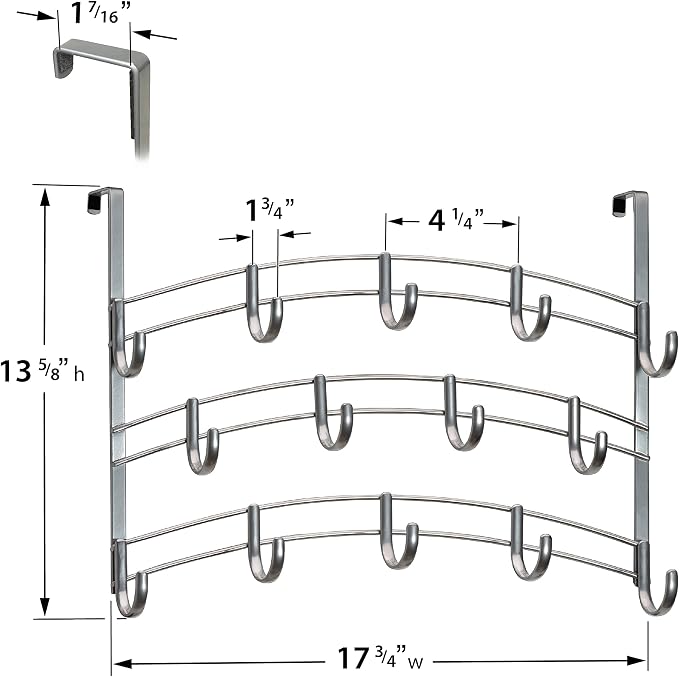 LYNK PROFESSIONAL® HOME™ Over the Door Hooks - 14 Hook – Over the Door Coat Rack - Over the Door Hanger - Hanging Towels or Clothes - Bathroom, Bedroom, Laundry Room - Lifetime Ltd. Warranty, Platinum