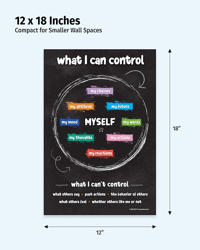 ZOCO – Social Emotional Learning Posters for Teens (3-Pack) – Laminated 12x18 – Growth Mindset Mental Health Mindfulness & SEL Wall Art for Classrooms Counseling Therapy or School Counselor Offices