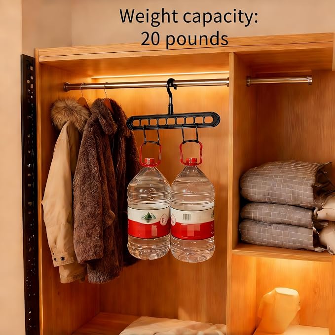 9 Space-Saving Hangers Heavy-Duty PP Plastic Tiered Hanger Organizer with Non-Slip Foldable Design, for Closet (Black, 5)