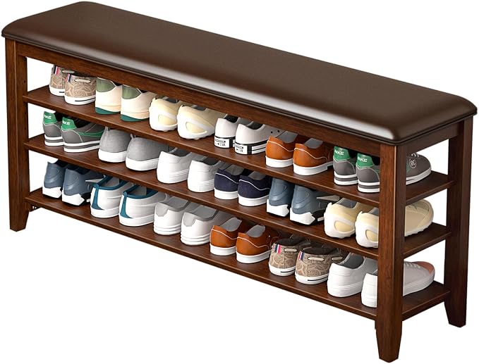 Taitiy Shoe Bench Storage Rubberwood for Entryway Bench Ideal for Hallways Shoe Rack Front Doors Entrances Mudrooms Featuring 3 Height-Adjustable and Removable Shelves