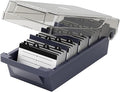 MaxGear Business Card Holder Desk, Large Plastic Business Card Box with Lid | Credit Cards Organizer Box for Office, File Storage Holds Up to 500 3.5” x 2.2” Cards, with Dividers A-Z Index Tabs, Gray