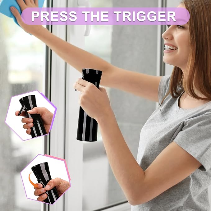 hair spray bottle, ultra-fine spray continuous spray bottle (200ml/6.8oz), used for hair design, vegetation, cleaning and skin care - empty, reusable (Pure Black)