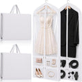Tranqun 2 Pack 65" Long Wedding Garment Bags for Gowns 4" Gusseted Clear Dress Travel Bag for Hanging Clothes Foldable Wedding Dress Cover with 4 Zipper Pockets for Closet Storage and Travel (White)