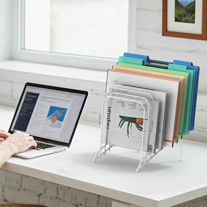 Incline Sorter Desk File Organizer, Metal Desk Magazine Folder Holder with 8-Section Vertical Compartments Rack File Organizer for Office, Home, School