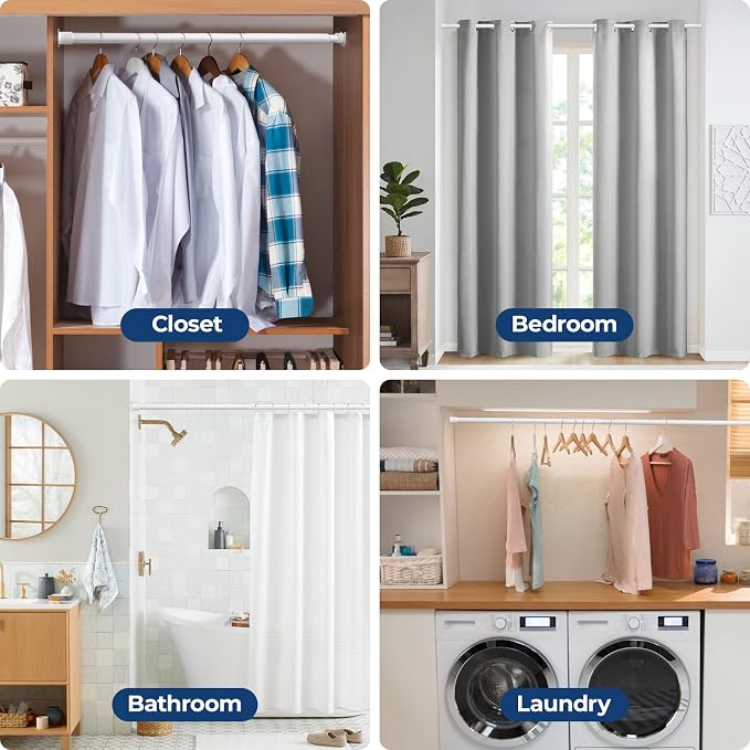 Mavivegue Closet Rod, 17 to 84 Inch Adjustable Closet Rods for Hanging Clothes, White, Hanging Rod for Closet Wardrobes Laundry RV, Bathroom
