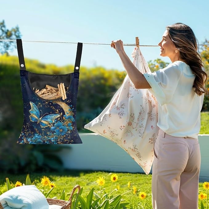 Butterfly Clothespin Storage Moon Hanger Bags Laundry Clothespin Bag with a Large Opening, Hanging Storage Organizer with Hanging Rope for Home Outdoor Waterproof Clothespin Storage