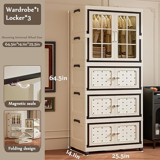 SunSettler Storage Cabinets with Lids, Stackable Storage with Wheels, Collapsible Storage with Doors, Home Office Dorm Organizer Essential