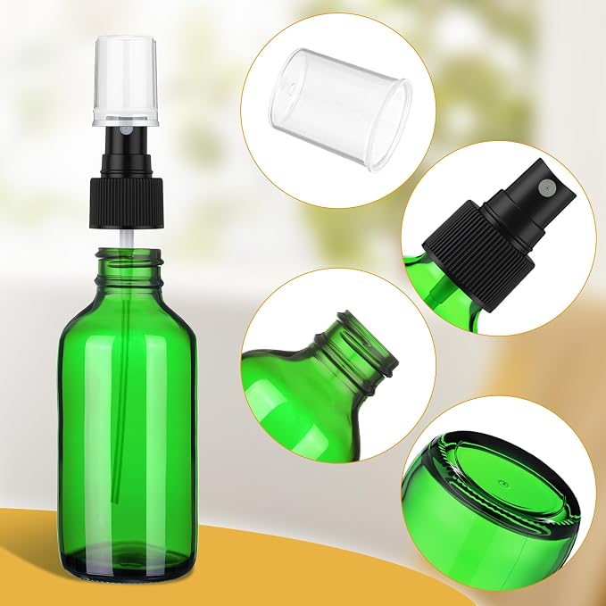 Maxcheck 50 Pieces 4oz Glass Spray Bottles for Essential Oil Small Empty Spray Mist Bottle Empty Fine Mist and Refillable Mister Refillable Liquid Containers for Perfumes, Cleaning(Green)