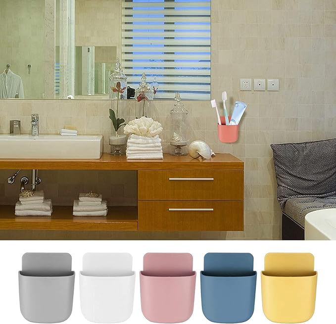 6 Pcs Remote Control Holder Wall Mounted, Self-Adhesive Wall Mount Phone Pen Pencil Makeup Brushes Glasses Holder Storage Box Organizer for Wall Beside Table