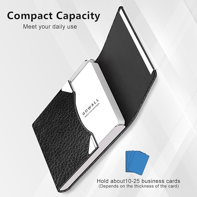 Business Card Holder with Magnetic Closure, Slim Metal PU Business Card Case for Men Women, 3.7 x 2.3 inches RFID Blocking Credit Cards Holder for Pocket or Bag Storage, Black