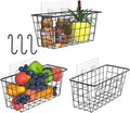 MaraFansie Over the Cabinet Door Organizer Wall Wire Baskets Hanging Kitchen Basket Shelf for Cabinet & Pantry Organization and Kitchen, Bathroom, Bedroom Storage, with Adhesive, Black, 3 Pack