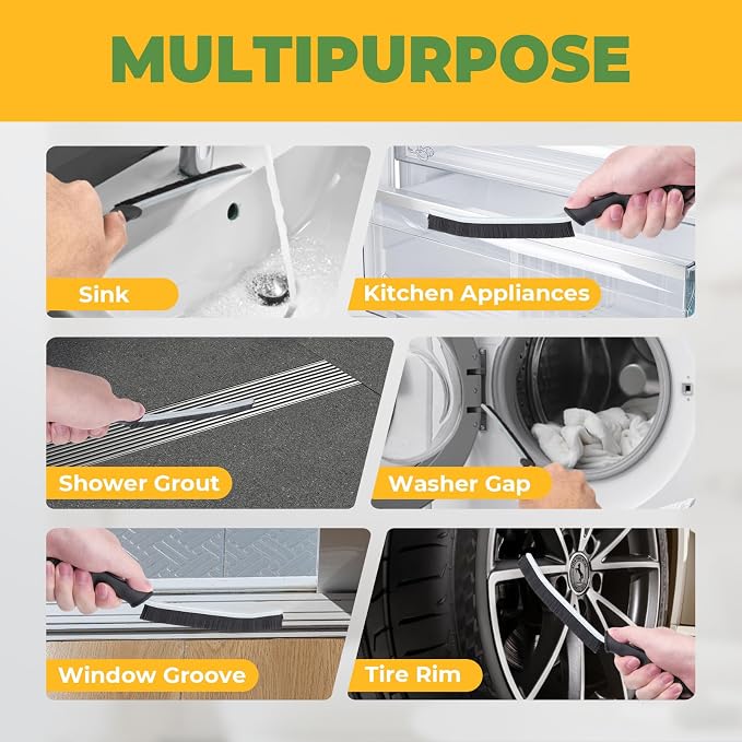 KMOSENIA Crevice Cleaning Brush, 3 Pack Hard Bristle Grout Brush | 3 pack narrow cleaning brushes with stiff bristles for grout, gaps, kitchens, bathrooms and tight spaces.