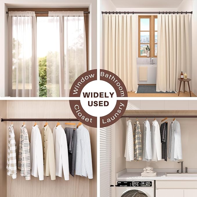 SUTINE Closet Rod - Closet Rods for Hanging Clothes, 17 to 38 inch Adjustable Closet Hanging Rod, Heavy Duty Clothes Rod Clothing Bar, Closet Poles for Hanging Clothes for Wardrobes, Shower Curtain