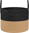 JMvicyroam 65L Extra Large Machine Washable Cotton Rope Blanket Basket | Collapsible laundry hamper, Reinforced handles, For blankets, pillows, toys and clothes, Living room and bedroom, Black&Jute