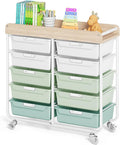 10-Drawer Rolling Cart, Art Cart with Wood Top & Side Handle, Multi-Purpose Craft Organizers and Storage with Lockable Wheels for Classroom, Dormitory, Craft Room and Art Supplies Organization(Green)