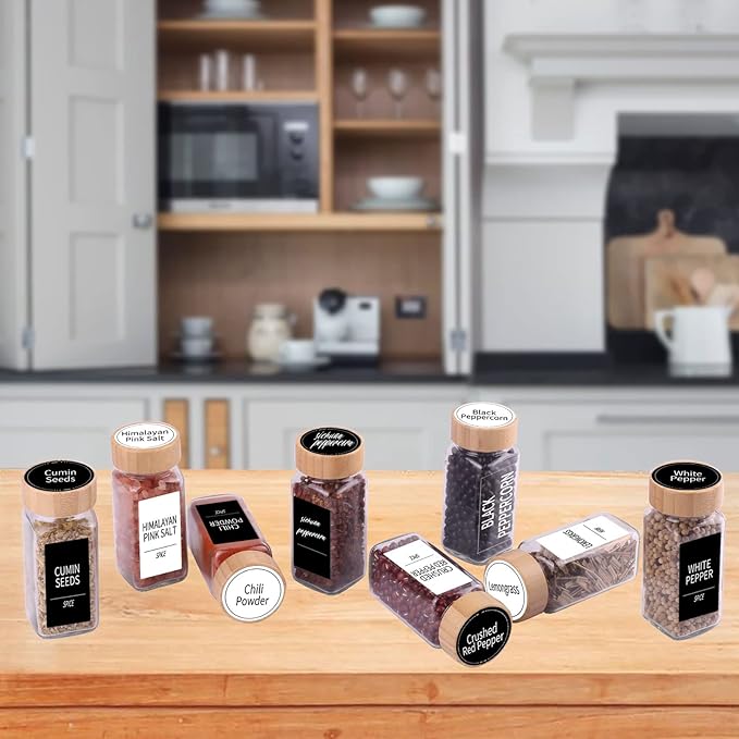 SWOMMOLY 892 Spice Jar Labels in 5 Types of Spice Labels with Chalk Marker | 800 Printed Spice Labels with 92 Extra Write-on Labels Stickers for DIY, Waterproof & Tear-Resistant