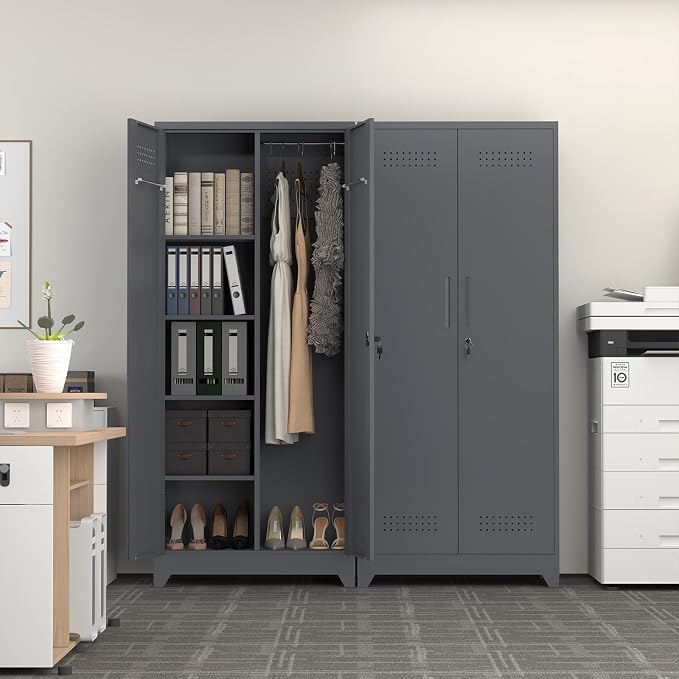 Metal Tool Storage Cabinet, Broom Closet with Hooks, 72.8" Tall Garage Cabinet with Shelves, Heavy-Duty Cleaning Storage for Utility Room, Gym, Office, Garage