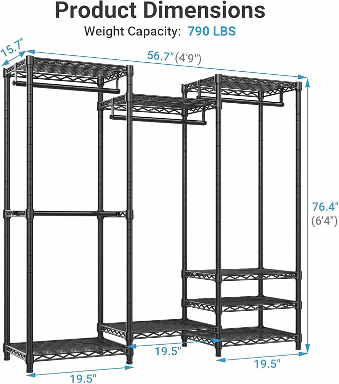 VIPEK V5C Medium Covered Clothes Rack Heavy Duty Portable Closet Wardrobe, Freestanding Black Clothing with Upgraded Polyester Cover, Adjustable Custom, 56.7" Lx15.7 Wx76.4 H