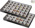 Large Jewelry Organizer Tray 2 Pack, Stackable Jewelry Storage Holder for Drawer Inserts, PU Leather Velvet Jewellery Display Case for Earring Bracelet Necklace Ring (Black Gray, 35 Grids)
