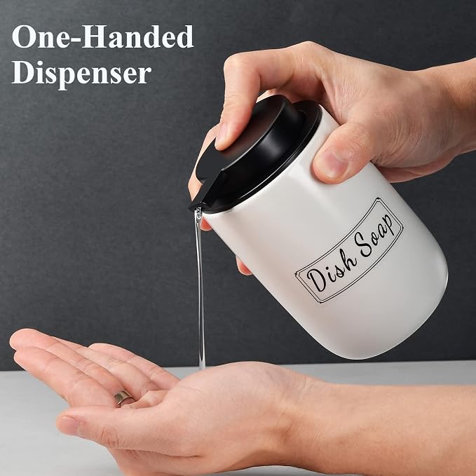 BosilunLife White Soap Dispenser Set - 2 Pack 12oz Ceramic Dish Soap Dispenser with Rust Proof Pump for Kitchen, Hand Soap and Lotion Set Suitable for Farmhouse Bathroom Decor with Waterproof Labels