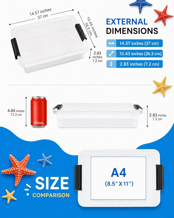 AREYZIN 6 Qt Clear Storage Bins with Lids,Stackable Plastic Storage Containers with Secure Latches,Multi-Purpose Classroom Storage Organizer for Craft Supplies,Paper & Office Stationery,4 Pack,Black