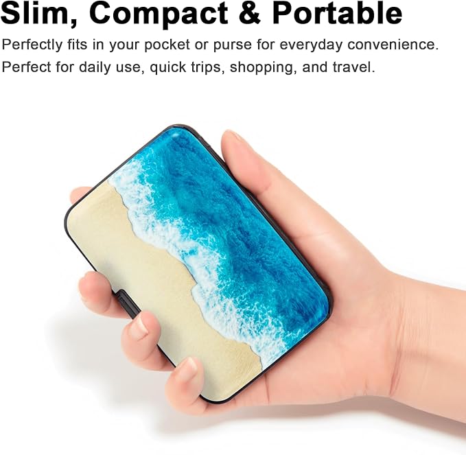 Credit Card Holder, Metal Card Wallet RFID Blocking Mini Slim Aluminum Business Hard Card Case for Women Men (Beach)