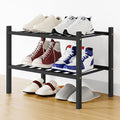 Smiry Small Bamboo Shoe Rack, 2 Tier Free Standing Wooden Shoe Organizer, Stackable Wood Shoe Storage Shelf for Closet, Entryway, 12 Vertical Slats, One-piece Standard Legs, 17.3"x11"x13", Black