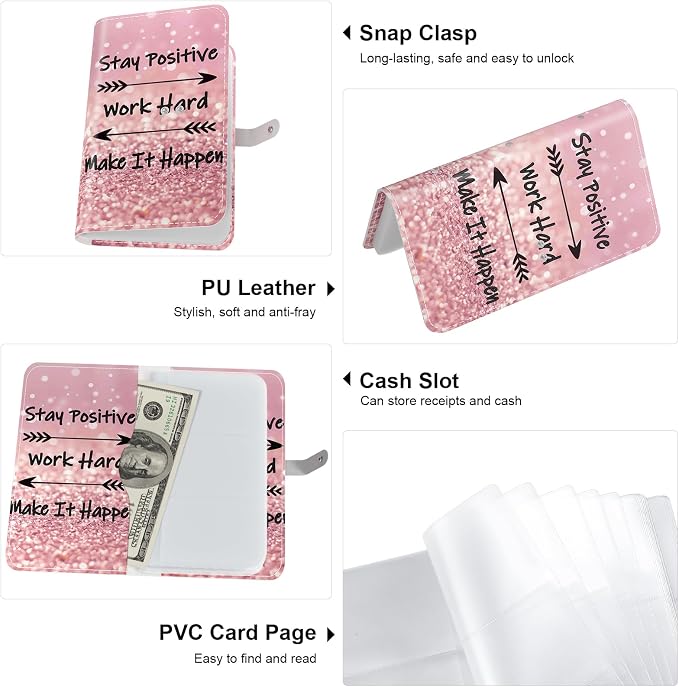 Rouidr Business Card Organizer, RFID Business Credit Card Holder with 96 Card Slots, Portable Leather Card Wallet for Women, Work Hard