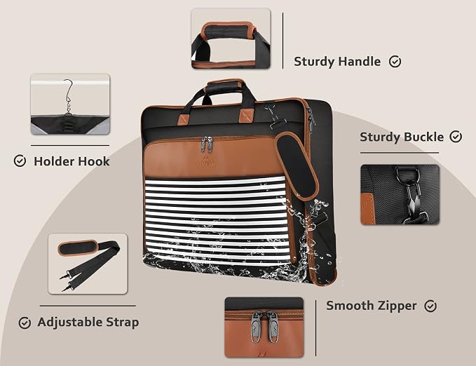 MATEIN Suit Carry On Garment Bag for Travel, Suit Bag with Adjustable Strap | Waterproof, Foldable Garment Luggage, Large Compartment, For Women, For Carrying Clothes, Black Stripe