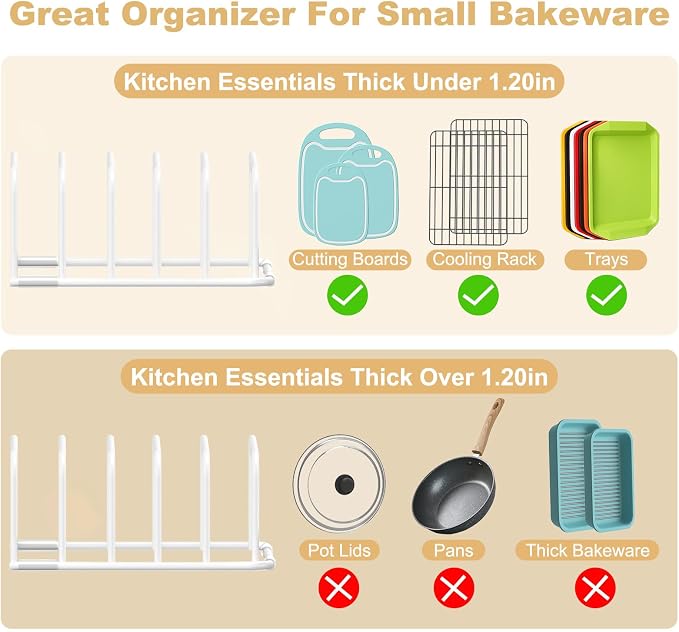 Fikoksol Cutting Board Organizer and Baking Sheet Rack, [1-Pack] White Heavy Duty Metal Cookie Sheet Organizer for Cutting Board Storage & Plate Holder for Cabinet, Tray Dividers for Cabinets