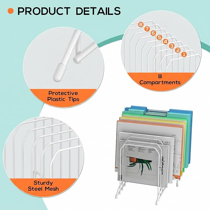 Incline Sorter Desk File Organizer, Metal Desk Magazine Folder Holder with 8-Section Vertical Compartments Rack File Organizer for Office, Home, School