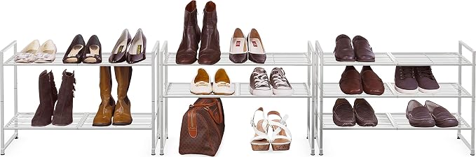 Simple Houseware 3-Tier Stackable Shoes Rack Storage Shelf, Silver