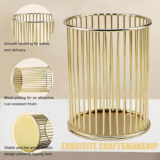 Gold Pen Holder for Desk, Metal Pencil Holders Makeup Brushes Cup for Preppy Room Decor Office Home Bedroom School Organizer Toothbrush Holder Gold Decor Aesthetic Gift Accessories