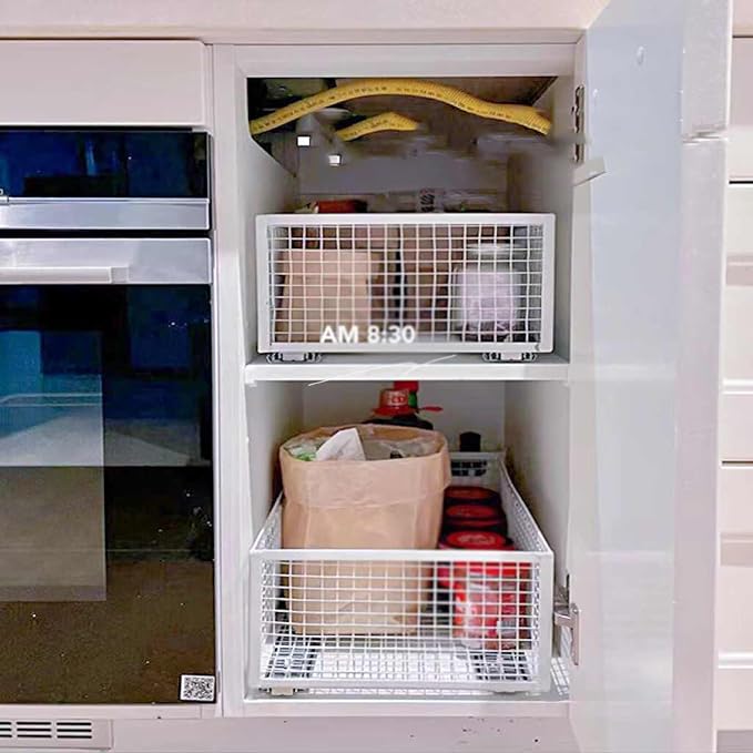 Stackable Pull Out Basket,Pull Out Cabinet Storage Basket,Wardrobe Storage Organiser,for Kitchen Office Wardrobes Cupboard Storage(35x30x15cm)