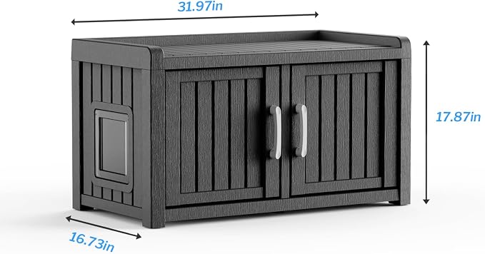 2 Doors Shoe Storage Bench - 2 Side Door Hidden Furniture Cabinet with Storage, Waterproof Entryway Bench with Seat for Indoor Outdoor, Outdoor Shoe Bench for Bedroom, Hallway, Black