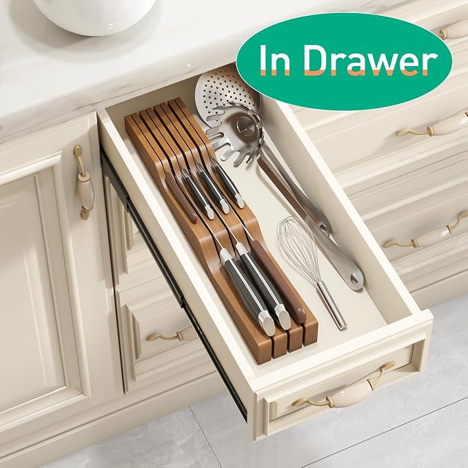 Knife Drawer Organizer (Brown, 7 Knives Organizer)