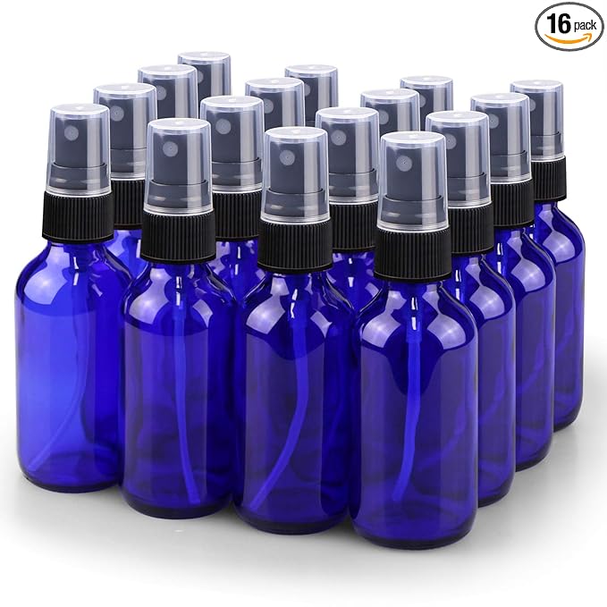 Wedama Spray Bottle, 2 oz Fine Mist Glass Spray Bottles, Little Refillable Liquid Containers for Watering Flowers Cleaning (16 Pack, Blue)