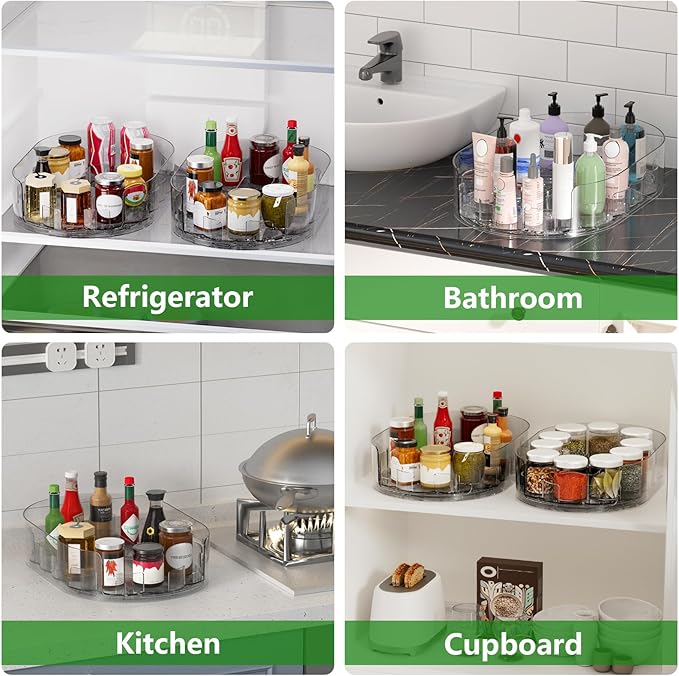 Lazy Susan Organizer for Refrigerator, 13" x 8.5" Clear Rectangular Fridge Organizer Turntable for Condiments, Spice Racks Organizer for Cabinet, Pantry & Kitchen Countertop(2 Piece)